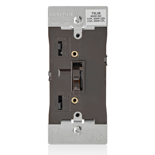 Leviton TSL06-1LB Universal Dimmable LED, CFL, Incandescent and Halogen Toggle-Slide Dimmer, 600W-120VAC Incandescent, 300W-120VAC 60Hz, Single Pole and 3-Way - Brown