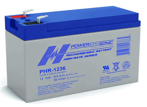 Power Sonic PHR-1236 F2 FR 12V 9Ah High-Rate VRLA Battery