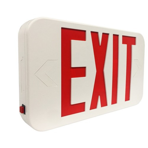 Morris 73012 LED Exit Sign Red LED White Housing Battery Backup