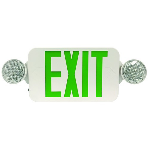 Morris 73052 Round Head LED Combo Exit Emergency Light  High Output Green LED White Housing