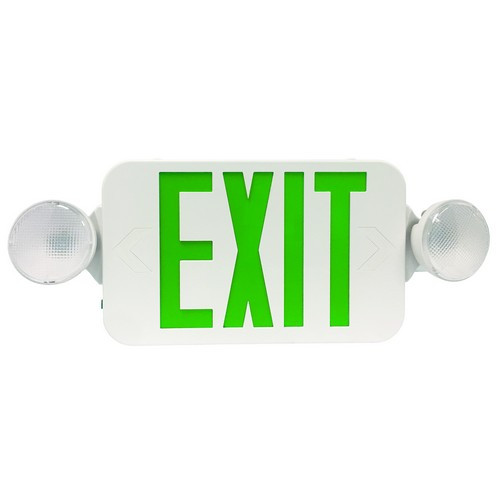 Morris 73056 Round Head LED Combo Exit Emergency Light High Output Remote Capable Green LED White Housing