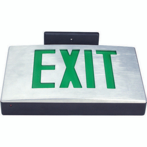 Morris 73363 Cast Aluminum LED Exit Sign - Green LED - Black Housing - Aluminum Face