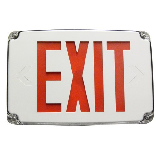 Morris 73386 Compact Cold Weather & Wet Location LED Exit Sign Battery Backup Red LED White Housing