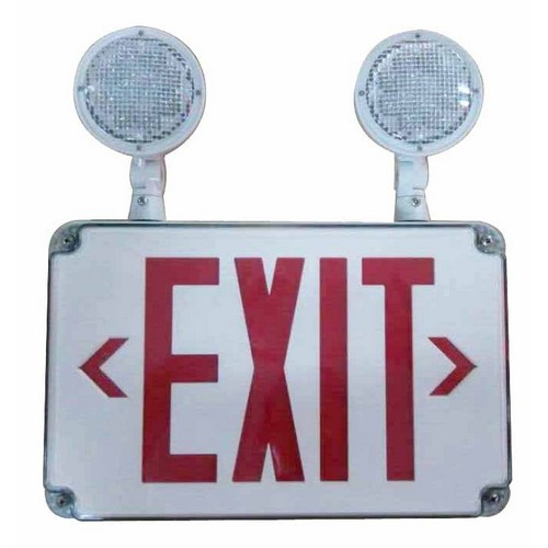 Morris 73456 LED Wet Location Combo Exit Signs & Emergency Light Red Legend