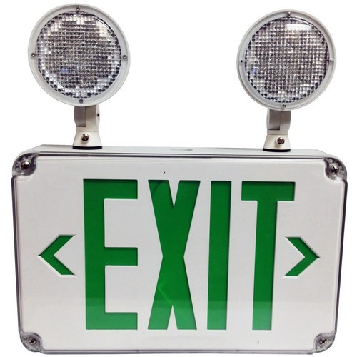Morris 73457 LED Wet Location Combo Exit Signs & Emergency Light Green Legend