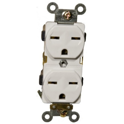 Morris 82201 White 15A-250V Industrial Grade Duplex Receptacle