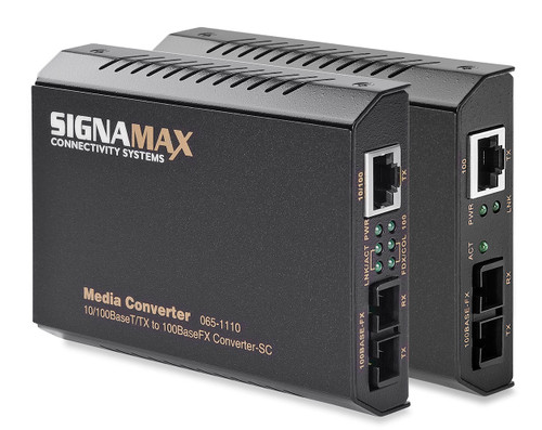 SignaMax FO-065-1100 10/100TX to 100FX Media Converter ST/MM, 2 km