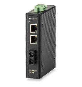 SignaMax FO-MI10030 I-1100 10/100TX to 100FX PoE+ Industrial Media Converter - 2 PoE+ ports, SC/MM