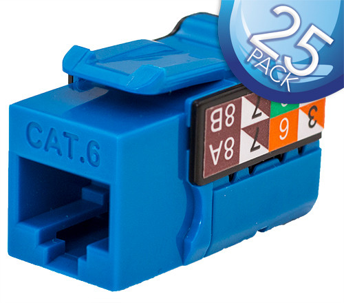 Vertical Cable 352-V2703/BL/25 Cat6 Blue Data Grade Keystone Jack, 25 Pack