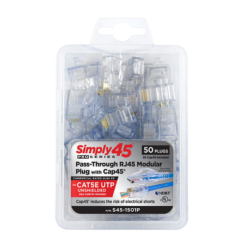 Simply45 S45-1501P ProSeries Cat5e Unshielded Pass-Through RJ45 Connectors, 50 Pack