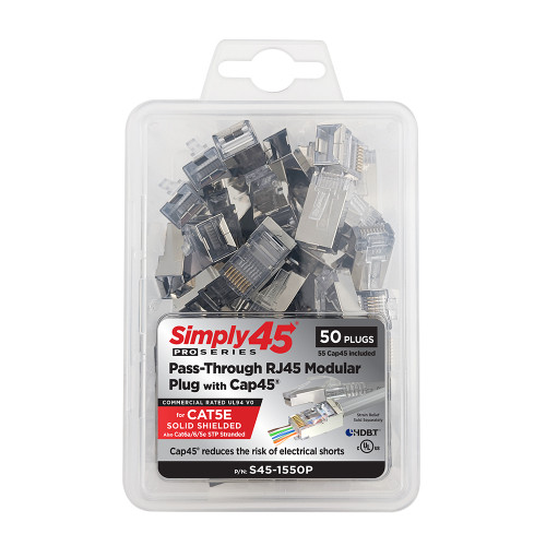 Simply45 S45-1550P ProSeries Cat5e Pass Through RJ45 Shielded Connectors, 50 Pack