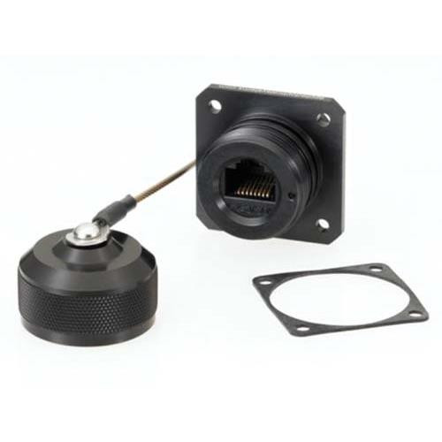 L-Com ECRD3103U00 Category 5e, Ruggedized Flange Mount, Zinc-Nickel finish with Grounding Shield and Dust Cap