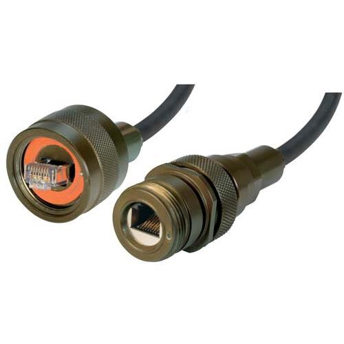 L-Com TRD8RG5-01 IP68 Cat5e Cable, Ruggedized RJ45, Plug to Jack, ZnNi Finish w/ FR-TPE Cable & Dust Caps, 1.0m