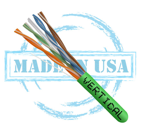 Vertical Cable 166-252/P/GR Cat6 Plenum 23AWG UTP 4 Pair Solid Bare Copper 550MHz 1000ft Pull Box Green