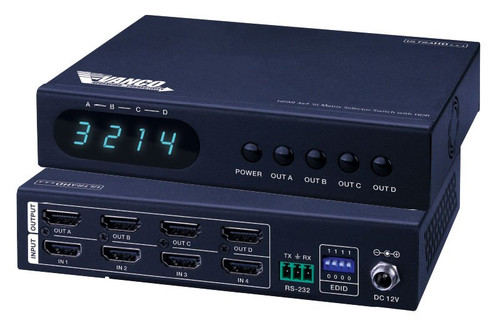 Vanco HDMX4K44 HDMI 4x4 4K Matrix Selector Switch with HDR
