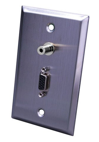 Vanco 120952X Stainless Steel S-VGA + 3.5mm Wall Plate