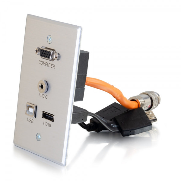C2G CG60171 RapidRun VGA & 3.5MM & HDMI & USB Pass Through Single Gang Wall Plate