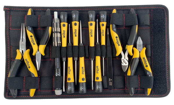 Wiha 45892 26 Piece ESD Safe PicoFinish Precision Screwdrivers Pliers and Bits Set with Heavy Duty Velcro Pouch