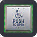 Camden CM-45/455 4  Square (concealed screws)  push plate, c/w sounder, illuminated RED/GREEN flush mount CM-55i box / 'WHEELCHAIR' symbol and 'PUSH TO OPEN', blue
