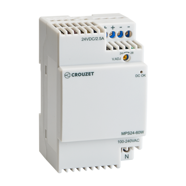 Crouzet 89451006 Modular Power Supply 60W, 100-240 VAC/24 VDC, 2.5 A