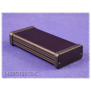 Hammond Manufacturing 1455C1201BK black extruded aluminum enclosure w/ metal end panels