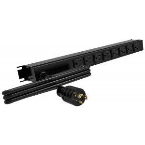 Hammond Manufacturing 1583T8C1BK 19-inch Rack Mount Outlet Strip, 15A, 8 Outlets, 6 ft cord, Black