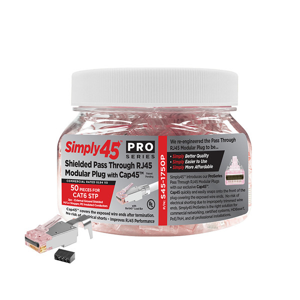 Simply45 S45-1750P ProSeries Cat6 Shielded External Ground Pass Through RJ45 Plugs, 50 Pack