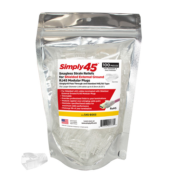 Simply45 S45-B003 External Ground for Pass Through & Standard RJ45 Strain Reliefs, 100 Pack