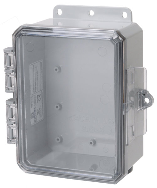 Integra P8063C 8" x 6" x 3" High Impact Polycarbonate Hinged Enclosure