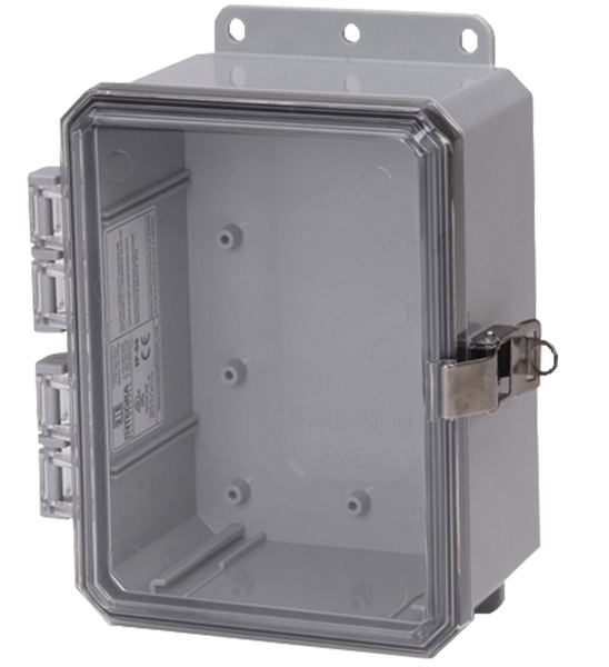 Integra P8063CLL 8" x 6" x 3" High Impact Polycarbonate Hinged Enclosure
