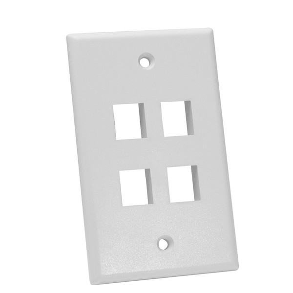 Quest NFP-1048 Single Gang White 4-Port Keystone Wall Plate
