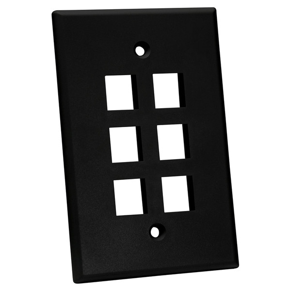 Quest NFP-5061 Single Gang Black 6-Port Oversized Keystone Wall Plate