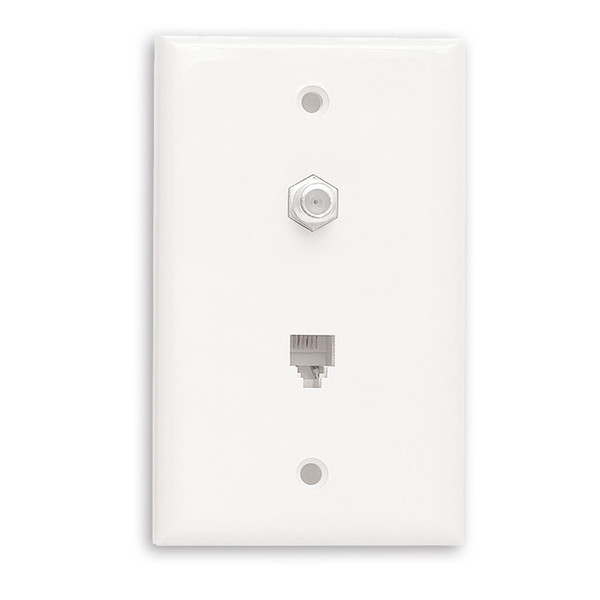 Quest NTP-1902 White RJ11 & F-81 Single Gang Wall Plate