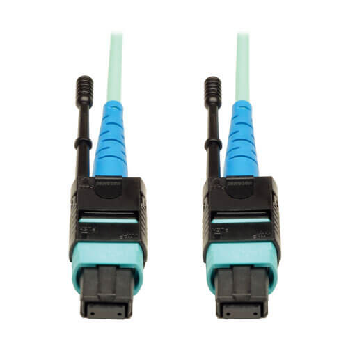 Tripp-Lite N846-03M-24-P MTP MPO Patch Cable Push Pull Tab 100GbE Aqua OM3 Plenum 3M 10Ft