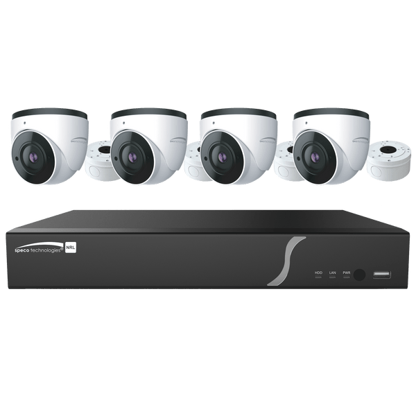 Speco ZIPL4D1 4 CH H.265 NVR w/ 4 H.265 IP Turrets 2.8mm lens