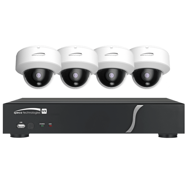 Speco ZIPT4D1 4CH HD-TVI DVR, 1080p, 60fps, 1TB w/ 4 Outdoor IR Dome Cameras 2.8mm lens, White