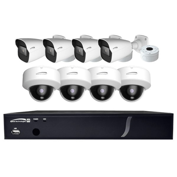 Speco ZIPT8BD2 8CH HD-TVI DVR, 1080p, 120fps, 2TB w/ 4 Outdoor IR Bullet  & 4 Outdoor IR Dome, 2.8mm lens, White