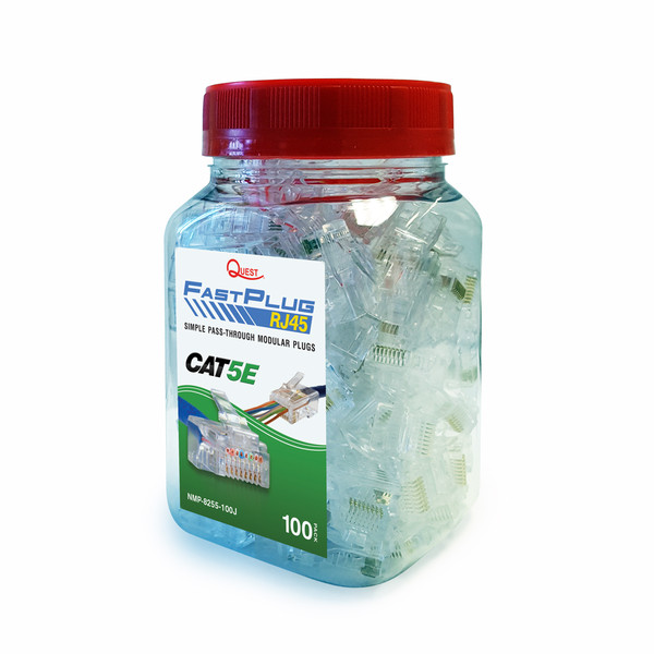 Quest NMP-8255-100J Cat5E FastPlug RJ45 Pass-Through Modular Plugs, Jar of 100