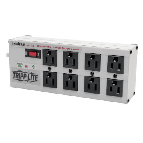 Tripp-Lite ISOBAR825ULTRA Isobar 8-Outlet Surge Protector, 25 ft. Cord with Right-Angle Plug, 3840 Joules, Diagnostic LEDs, Metal Housing