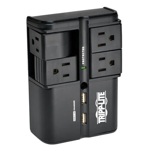Tripp-Lite SK40RUSBB Protect It! Surge Protector with 4 Rotatable Outlets, Direct Plug-In, 1080 Joules, 3.4A USB Charger