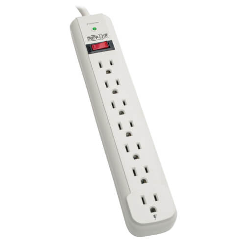 Tripp-Lite STRIKER Protect It! 7-Outlet Surge Protector, 6 ft. Cord, 1080 Joules, Diagnostic LED, Light Gray Housing