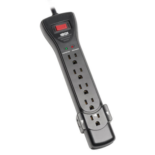 Tripp-Lite SUPER7B Protect It! 7-Outlet Surge Protector, 7 ft. Cord with Right-Angle Plug, 2160 Joules, Diagnostic LEDs, Black Housing