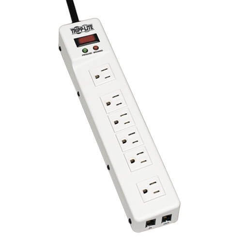 Tripp-Lite TLM626TEL15 Protect It! Surge Protector with 6 Right Angle Outlets, 15-ft. Cord, 1340 Joules, Tel/Modem Protection