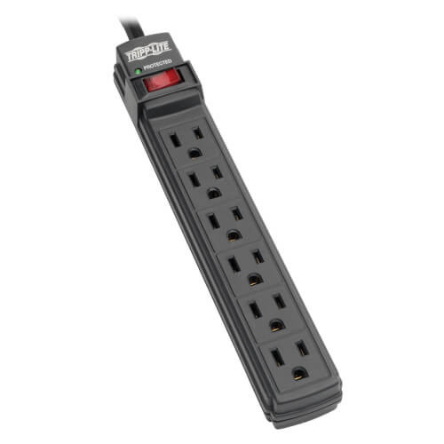 Tripp-Lite TLP6B Protect It! 6-Outlet Surge Protector, 6 ft. Cord, 360 Joules, Diagnostic LED, Black Housing