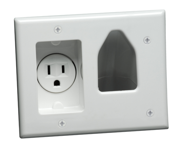 DataComm 45-0021-WH Recessed Low Voltage Cable Plate w/ Recessed Power, White