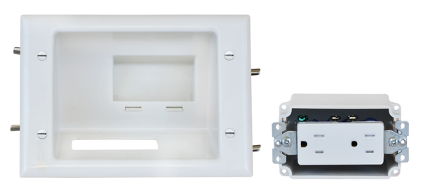 DataComm 45-0071-WH Recessed Low Voltage Mid-Size Plate w/ 15 Amp/125 Volt Duplex Receptacle, ETL US Only