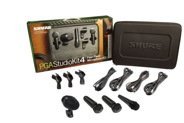 Shure PGASTUDIOKIT4 4-piece studio kid including 1-PGA52, 1-PGA57, 2-PGA181, 1-A25D stand adapter, 2-WA371 stand adapters, 4-XLR-XLR cables, case