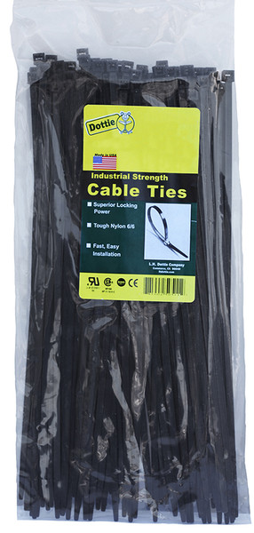 L.H. Dottie DT14BBULK 14.5'' UV Black Nylon Cable Tie (500 Pack) Angled Tip