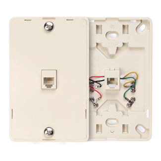 Leviton 40214-T Telephone Wall Jack, 6P4C, Screw Terminals, Light Almond