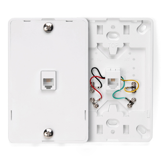Leviton 40214-W Telephone Wall Jack, 6P4C, Screw Terminals, White
